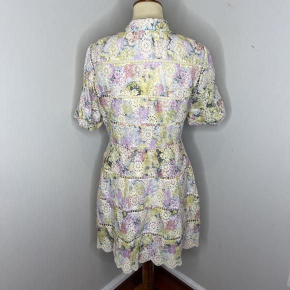 Zimmermann Valour Hydrangea-print‎ Cotton Dress in Light Yellow Sz 3 - Picture 4 of 10